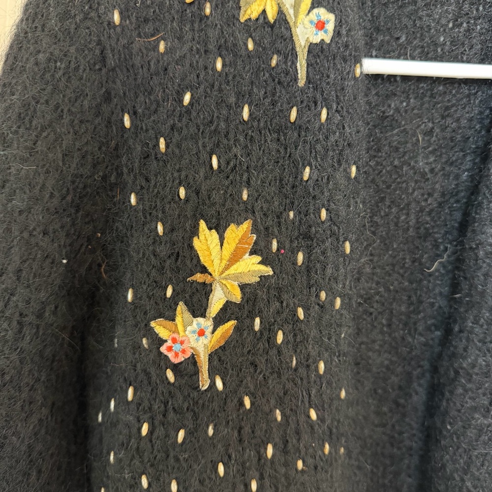 Vintage 60s Black Embroidered Mohair Cardigan - Picture 5 of 6